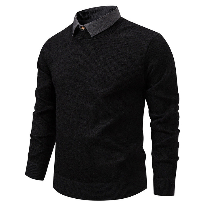| Men's Knitted Pullover with Collar Accent