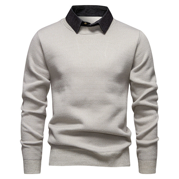 | Men's Knitted Pullover with Collar Accent