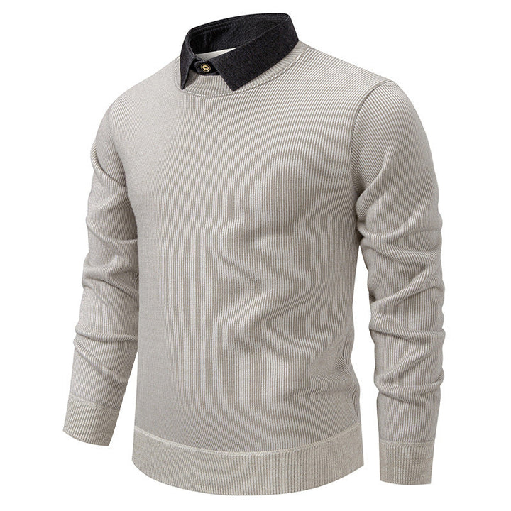 | Men's Knitted Pullover with Collar Accent