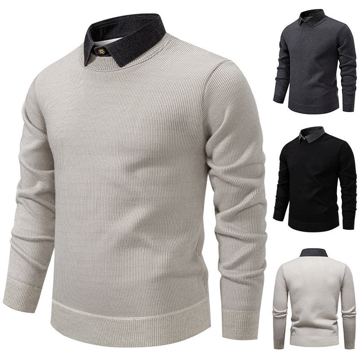 | Men's Knitted Pullover with Collar Accent