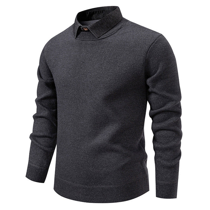 | Men's Knitted Pullover with Collar Accent