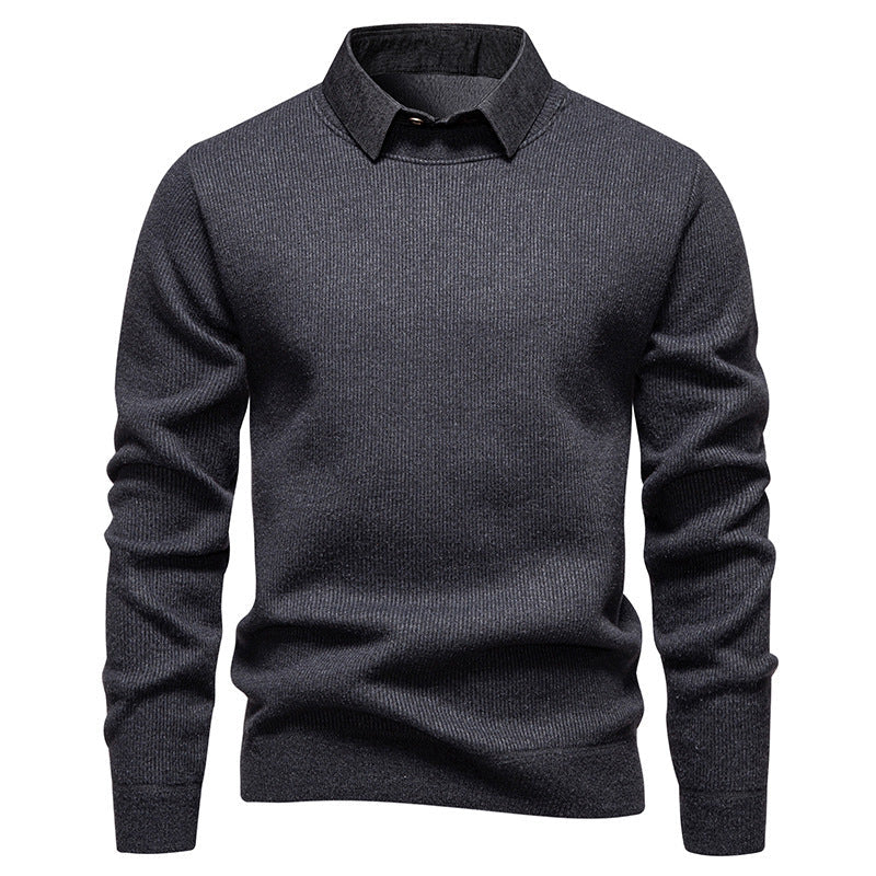 | Men's Knitted Pullover with Collar Accent