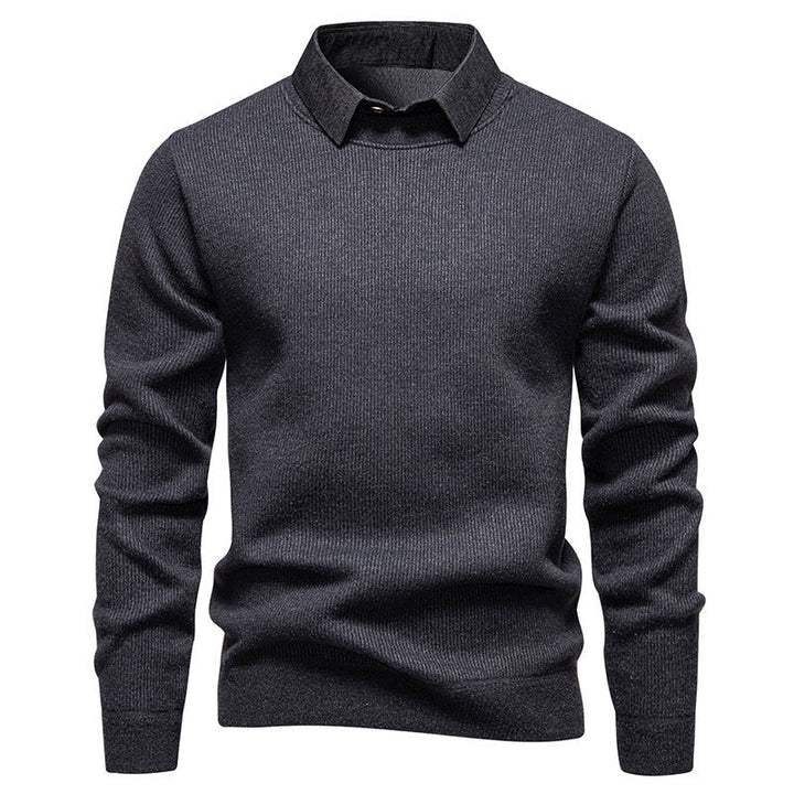 | Men's Knitted Pullover with Collar Accent