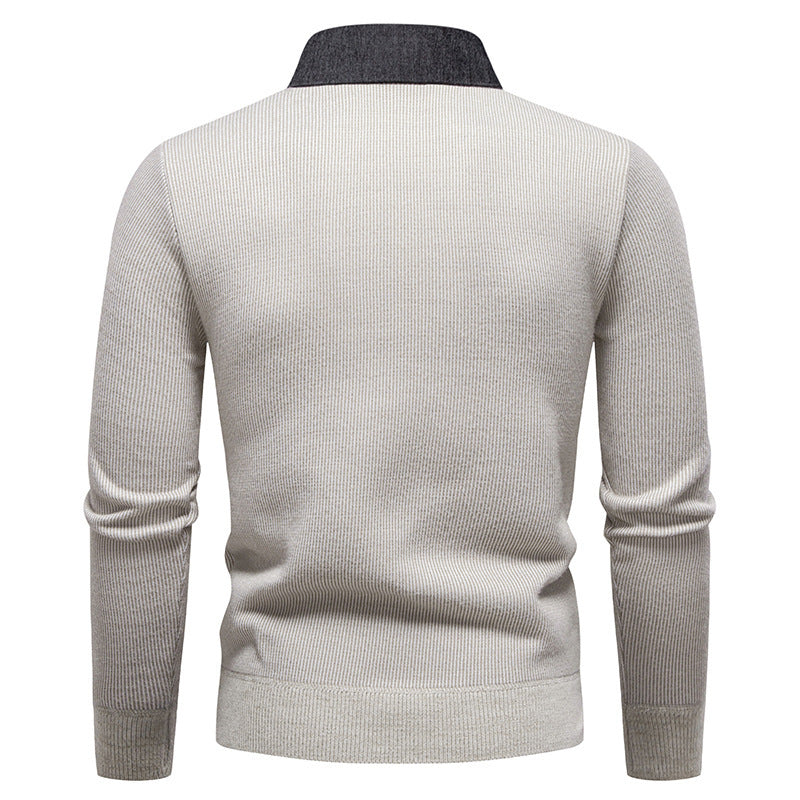 | Men's Knitted Pullover with Collar Accent
