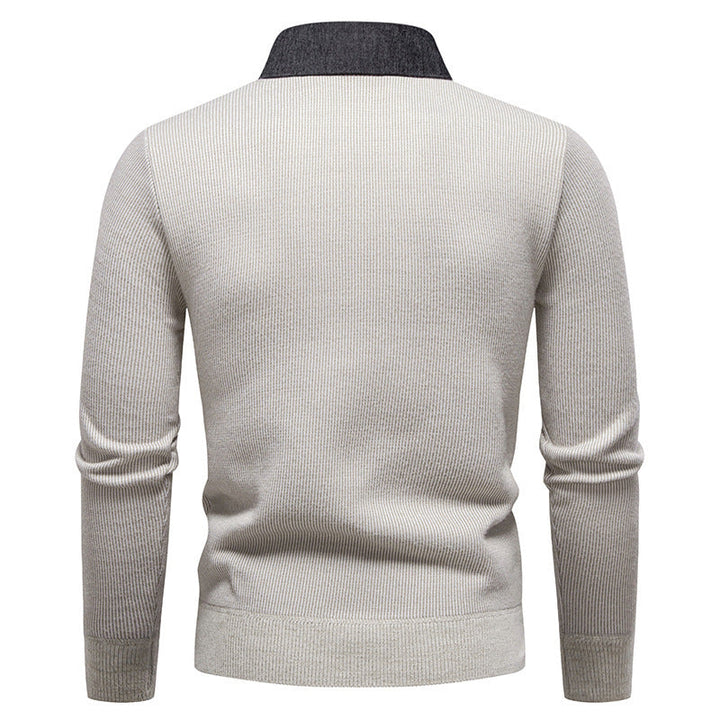 | Men's Knitted Pullover with Collar Accent