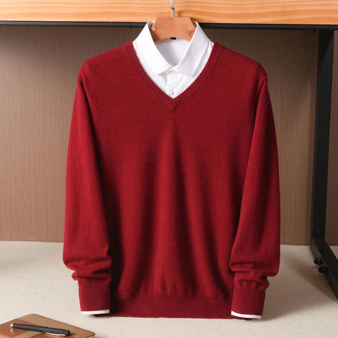 Men's V-Neck Sweater Made of Merino Wool