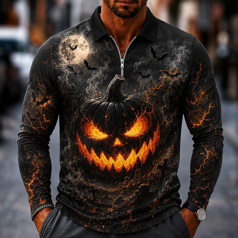Bram | Halloween Zip Long Sleeve Polo Shirt