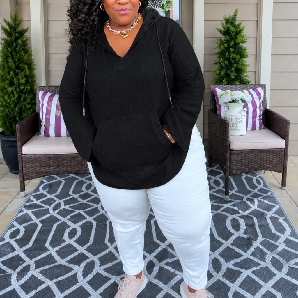 Muslina – Soft V-Neck Hoodie Summer Top with Kangaroo Pocket