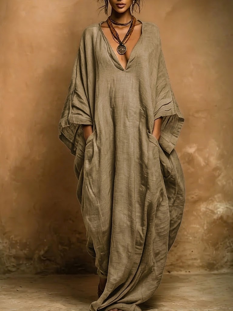 Ruby | Women's Dress with V-Neck and Wide Sleeves
