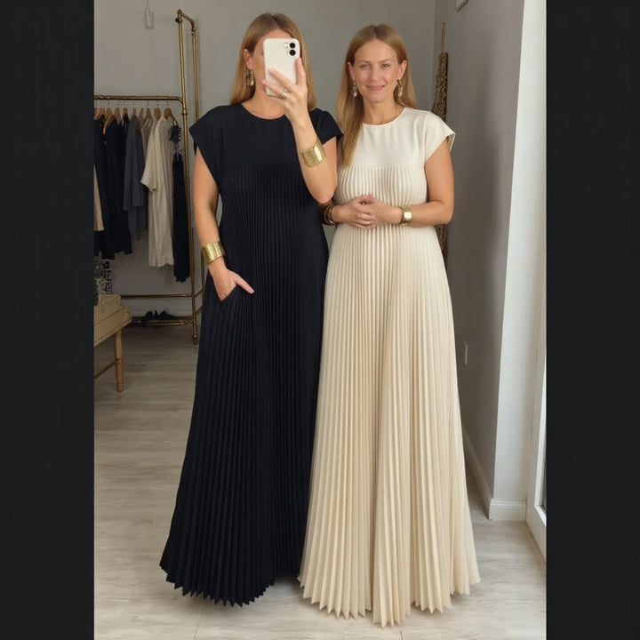 Exquisitely Elegant Flowing Pleated Maxi Georgette Silk Cocktail Evening Wear
