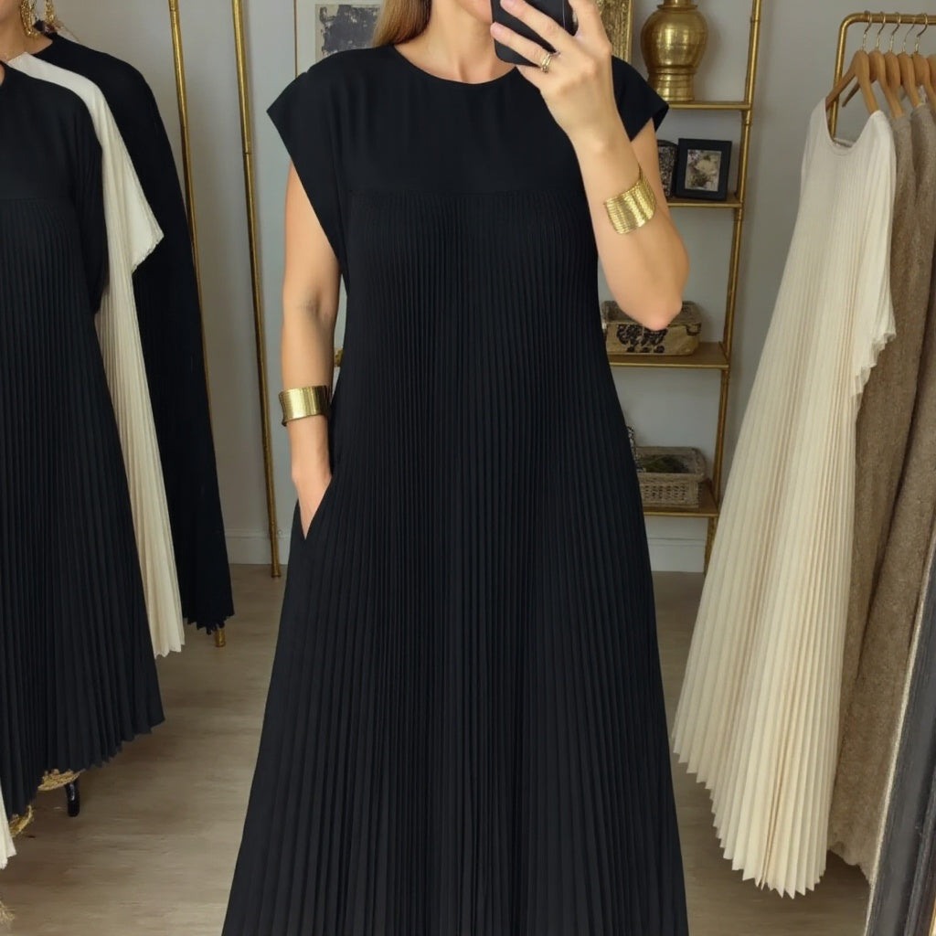 Exquisitely Elegant Flowing Pleated Maxi Georgette Silk Cocktail Evening Wear