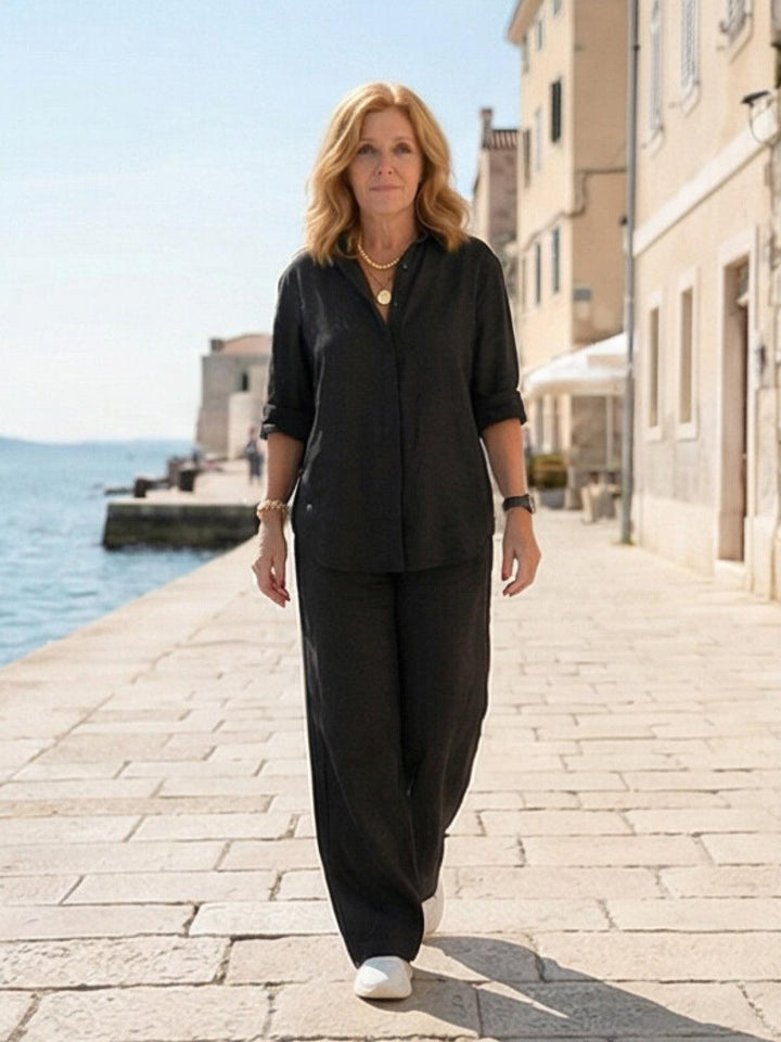 Charlotte | Button-Down Shirt with Wide-Leg Trousers Set