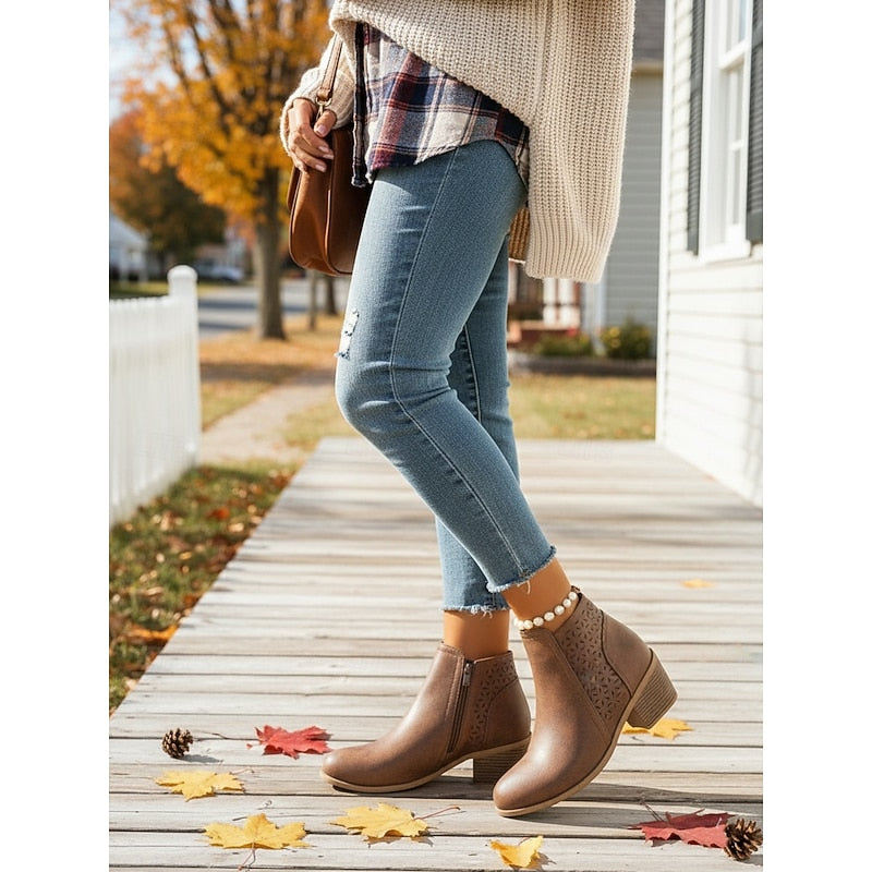 Hollis | Cutout Low Heeled Ankle Boots
