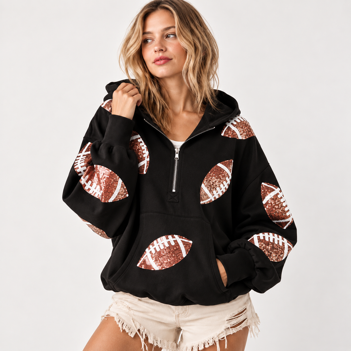 Audrey | Women's Hoodie with Football Print and Zipper