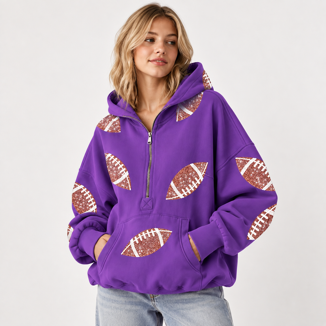 Audrey | Women's Hoodie with Football Print and Zipper