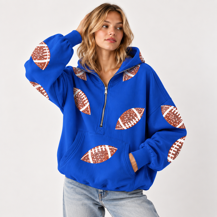 Audrey | Women's Hoodie with Football Print and Zipper