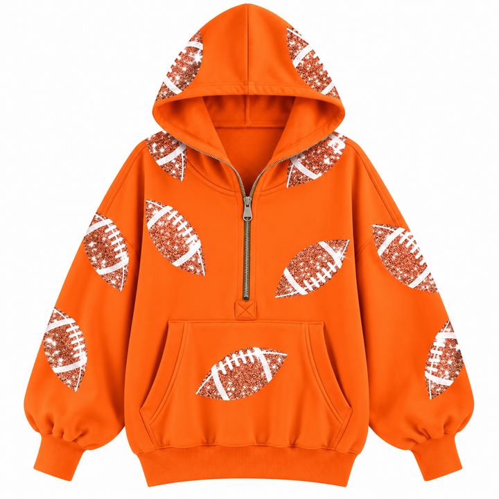 Audrey | Women's Hoodie with Football Print and Zipper