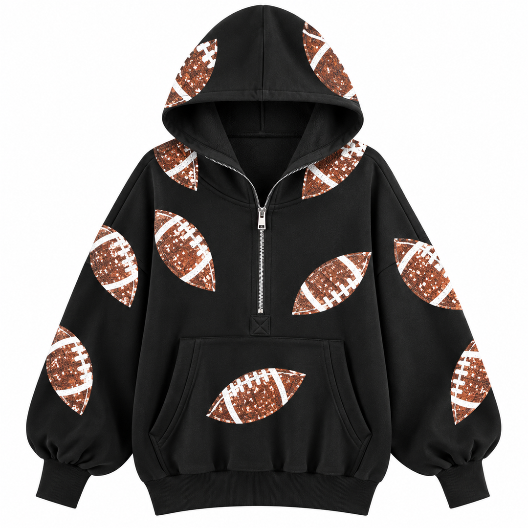 Audrey | Women's Hoodie with Football Print and Zipper