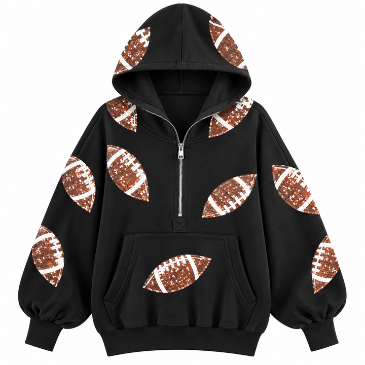 Audrey | Women's Hoodie with Football Print and Zipper