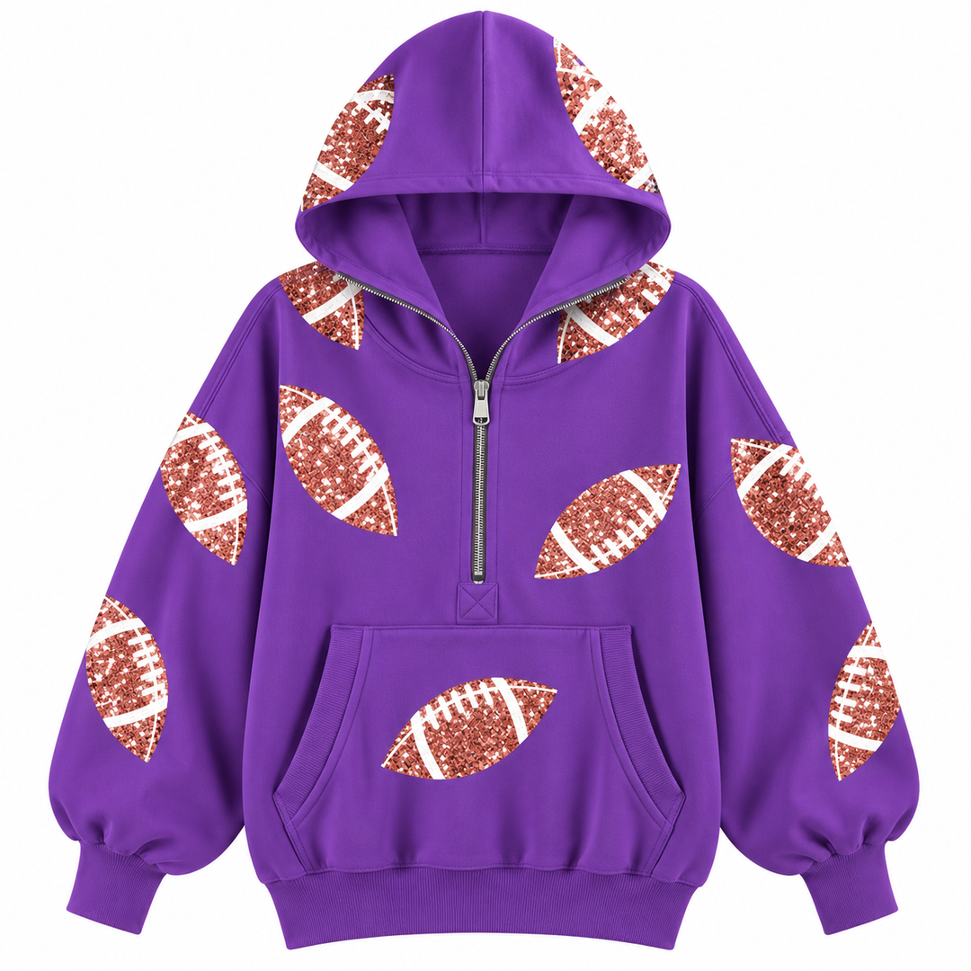 Audrey | Women's Hoodie with Football Print and Zipper