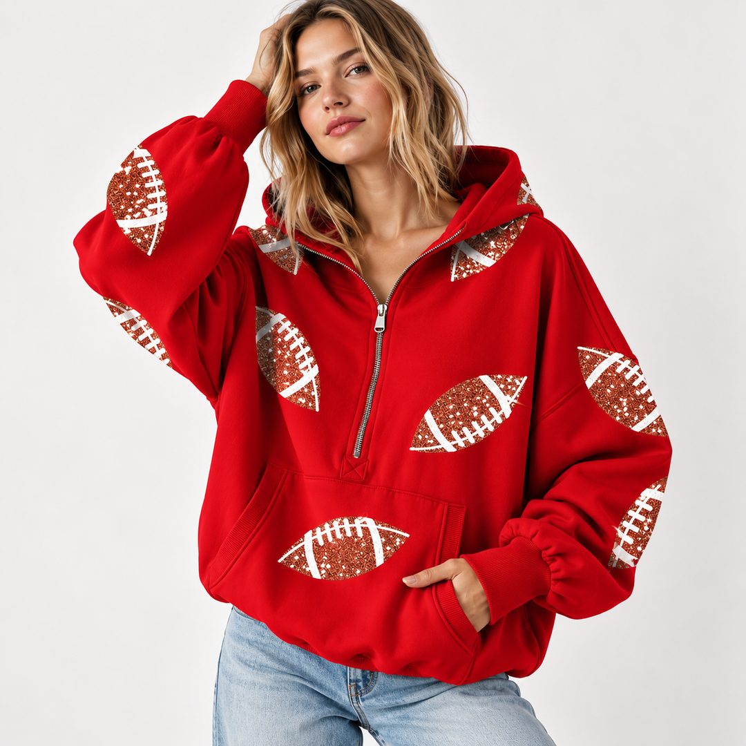 Audrey | Women's Hoodie with Football Print and Zipper