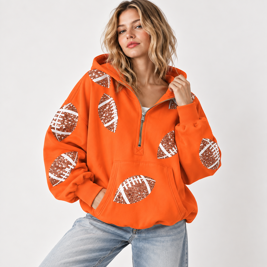 Audrey | Women's Hoodie with Football Print and Zipper