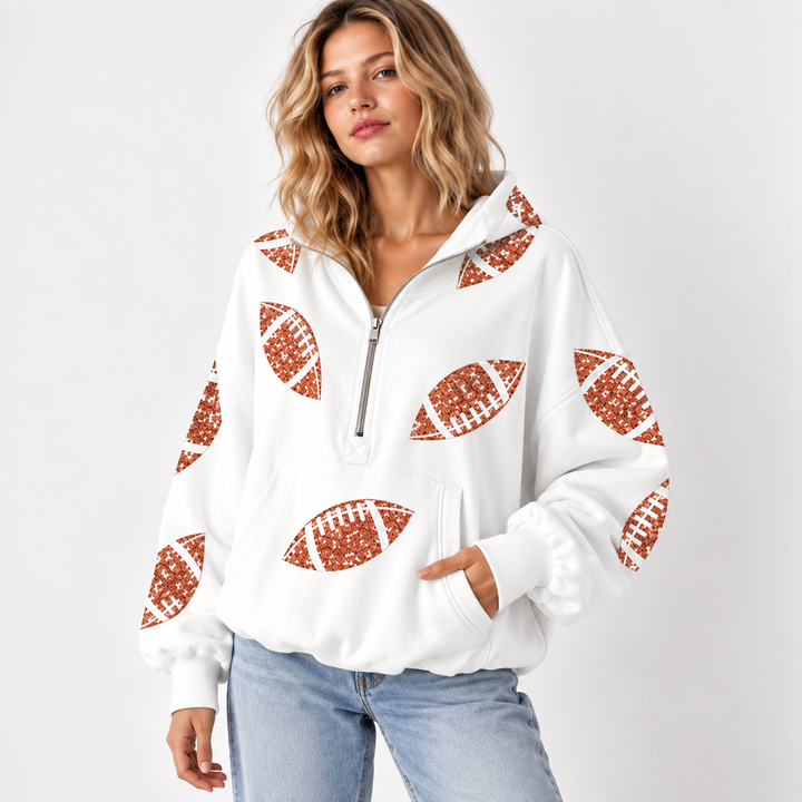 Audrey | Women's Hoodie with Football Print and Zipper