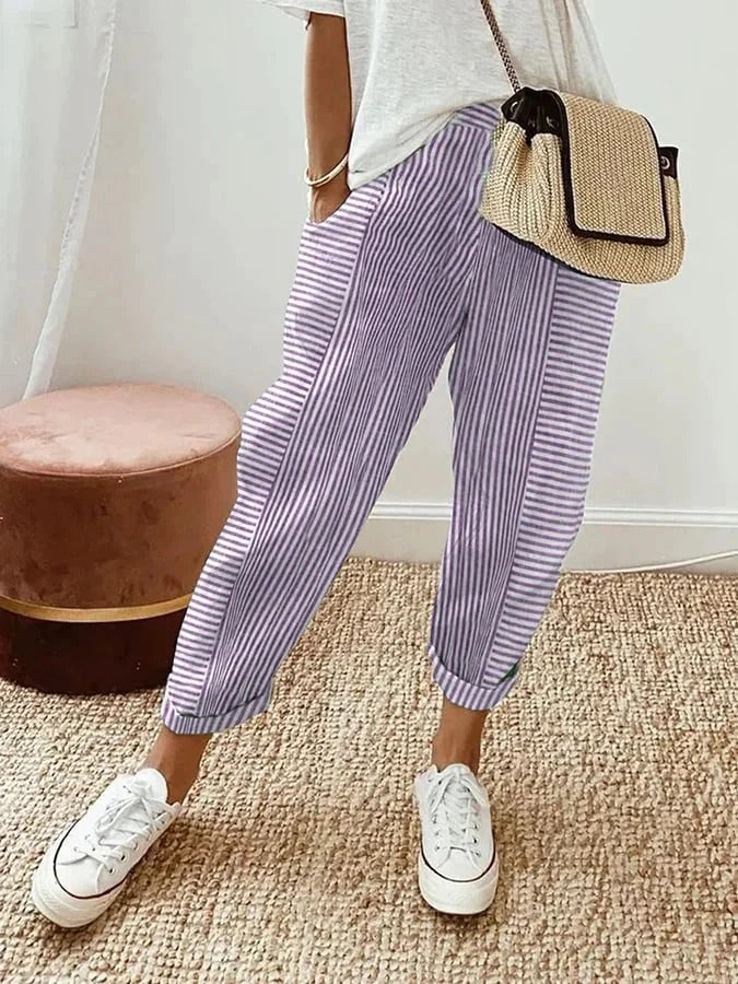 Elodie | Striped Trousers with Relaxed Fit and Elastic Waist