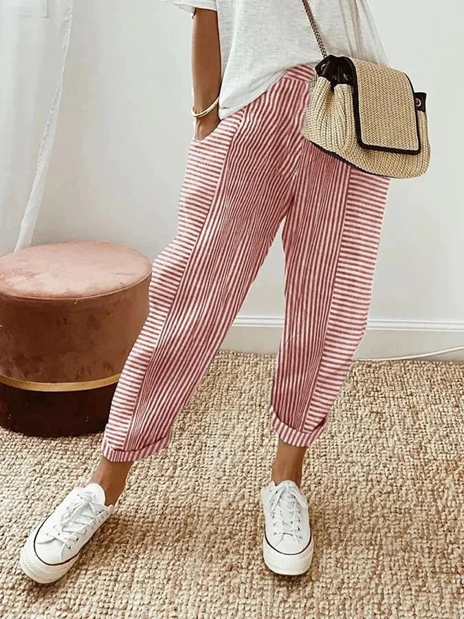 Elodie | Striped Trousers with Relaxed Fit and Elastic Waist