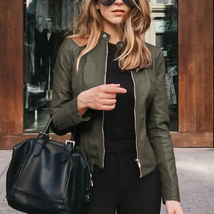 Rionach | Cropped Fit-and-Flare Famous Leather Jacket