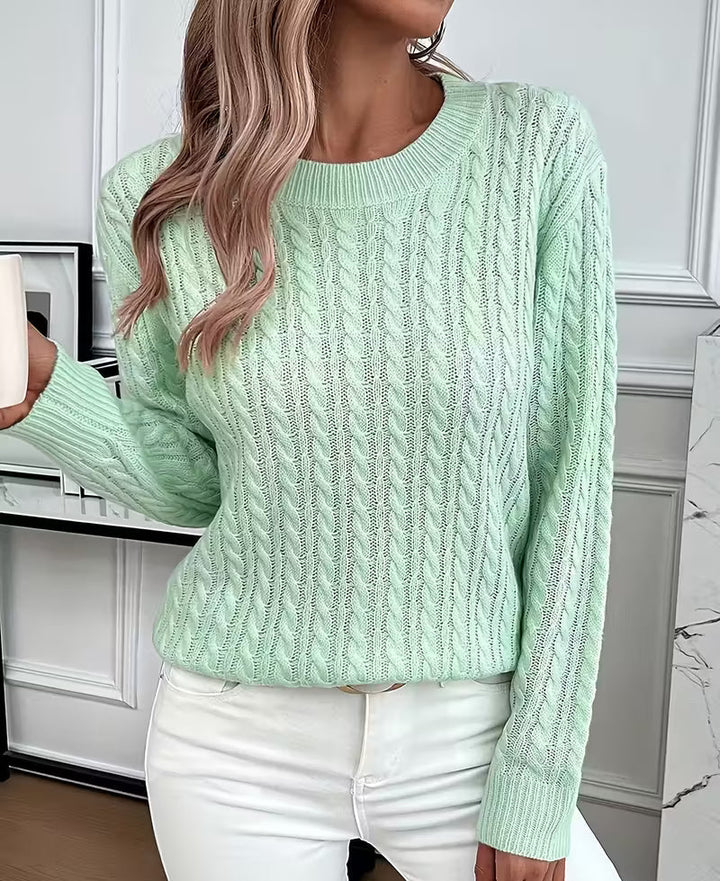 Salma | Crew-Neck Cable Knit Flowing Sweater