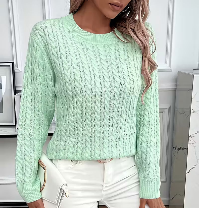 Salma | Crew-Neck Cable Knit Flowing Sweater