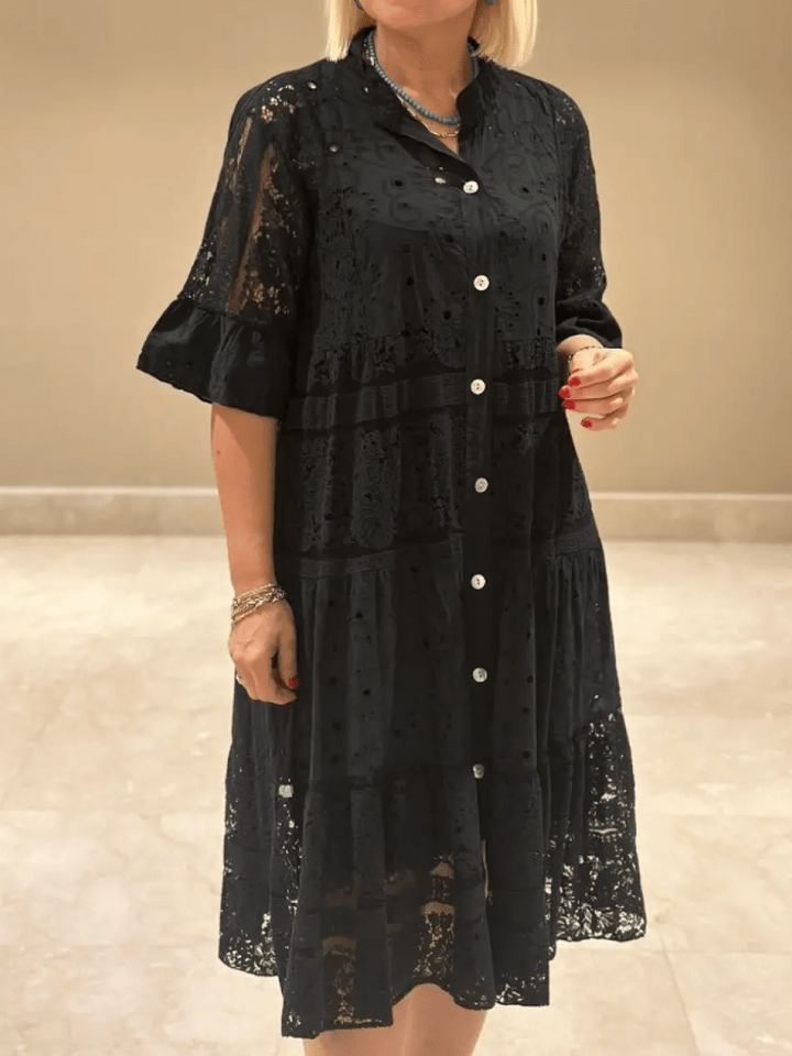 Elegant Embroidered Floral Pattern With Luxurious Lightweight Silhouette Midi Dress