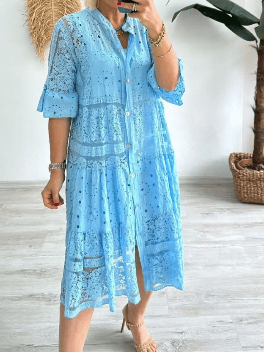 Elegant Embroidered Floral Pattern With Luxurious Lightweight Silhouette Midi Dress