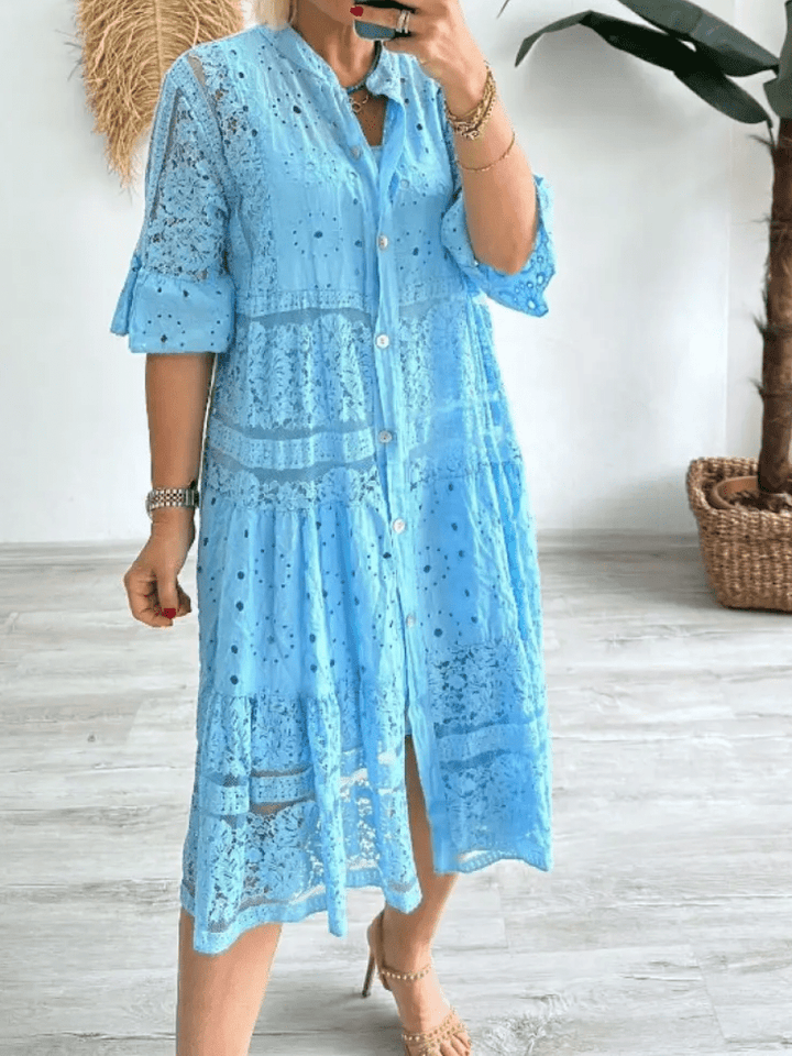 Elegant Embroidered Floral Pattern With Luxurious Lightweight Silhouette Midi Dress