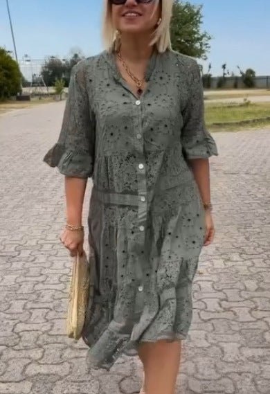 Elegant Embroidered Floral Pattern With Luxurious Lightweight Silhouette Midi Dress