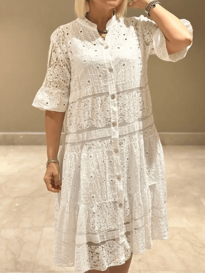 Elegant Embroidered Floral Pattern With Luxurious Lightweight Silhouette Midi Dress