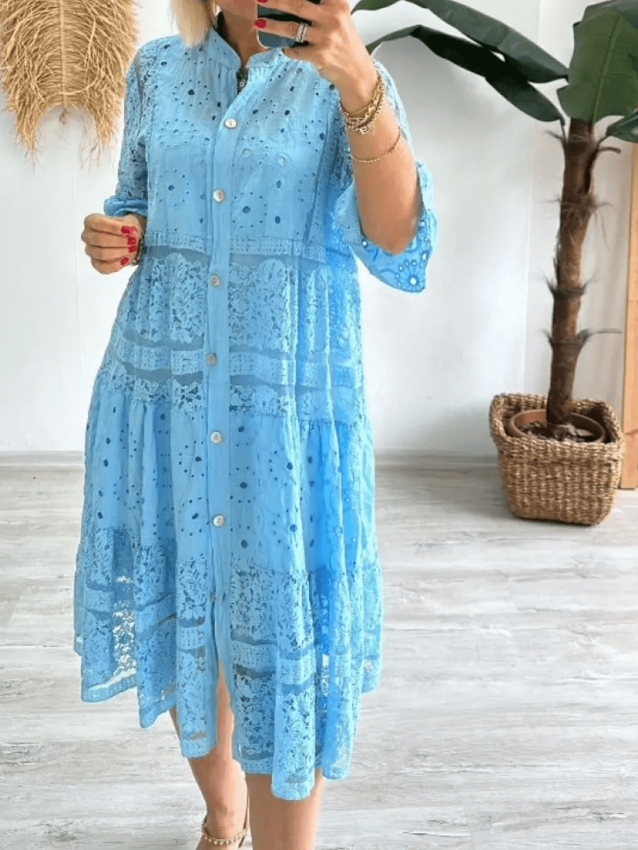 Elegant Embroidered Floral Pattern With Luxurious Lightweight Silhouette Midi Dress