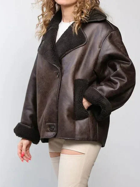 Sofie | Oversized Draped Sleek Leather Jacket