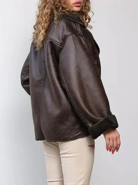 Sofie | Oversized Draped Sleek Leather Jacket