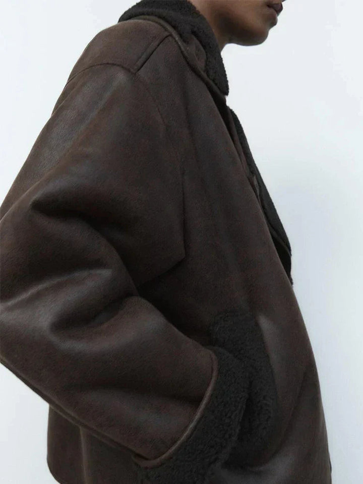 Sofie | Oversized Draped Sleek Leather Jacket