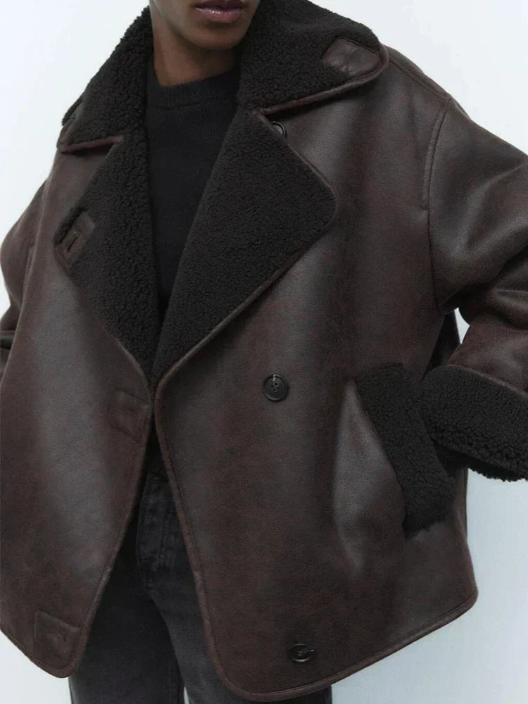 Sofie | Oversized Draped Sleek Leather Jacket