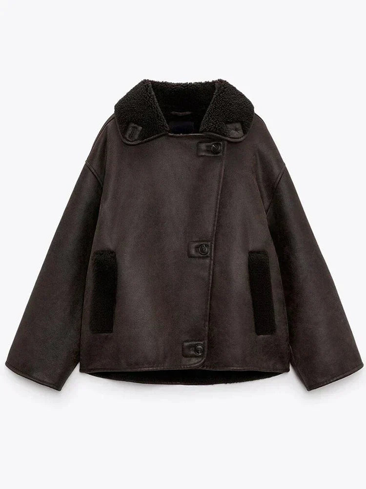 Sofie | Oversized Draped Sleek Leather Jacket