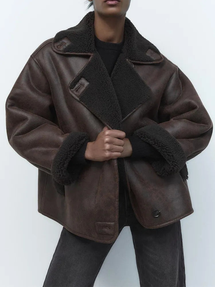 Sofie | Oversized Draped Sleek Leather Jacket