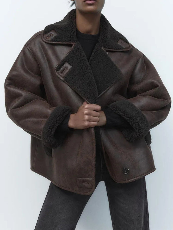 Sofie | Oversized Draped Sleek Leather Jacket
