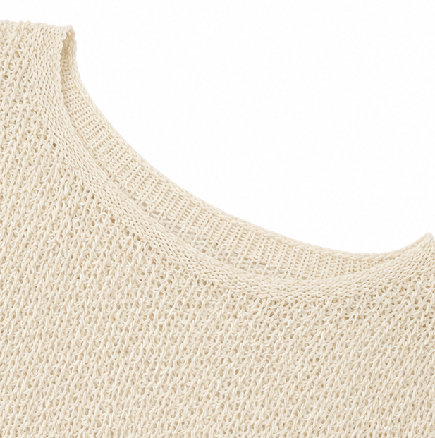 Solvera – Open Knit Batwing Top with Asymmetrical Hem