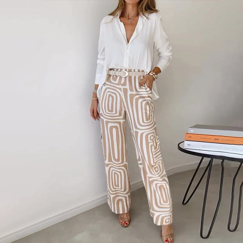 Timelessly Elegant Flowing Blouson Cropped Top Silhouette Satin Patterned Two-Piece Set