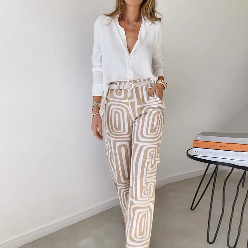 Timelessly Elegant Flowing Blouson Cropped Top Silhouette Satin Patterned Two-Piece Set