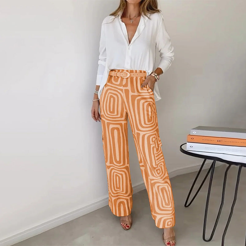 Timelessly Elegant Flowing Blouson Cropped Top Silhouette Satin Patterned Two-Piece Set
