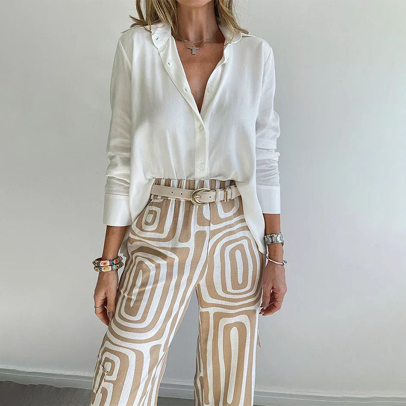 Timelessly Elegant Flowing Blouson Cropped Top Silhouette Satin Patterned Two-Piece Set